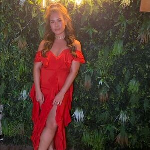 Pretty LittleThing Red Ruffle Maxi Dress